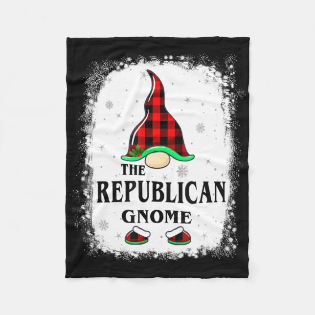 Republican Gnome Buffalo Plaid Matching Family Xma Fleece Blanket (Front)