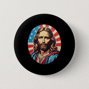 Republican Jesus – Bold Pop Art With American Flag 6 Cm Round Badge