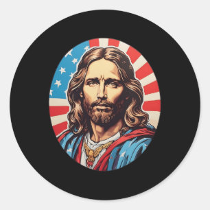 Republican Jesus – Bold Pop Art With American Flag Classic Round Sticker