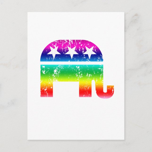 Republican Original Elephant Distressed Rainbow Postcard (Front)