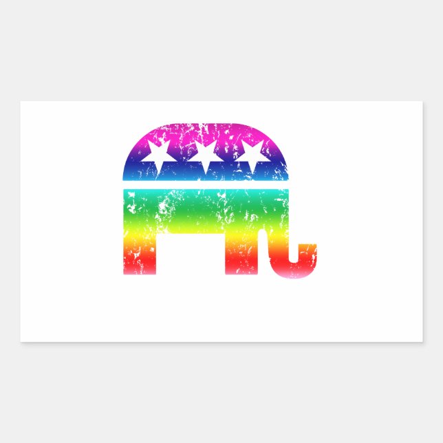 Republican Original Elephant Distressed Rainbow Rectangular Sticker (Front)