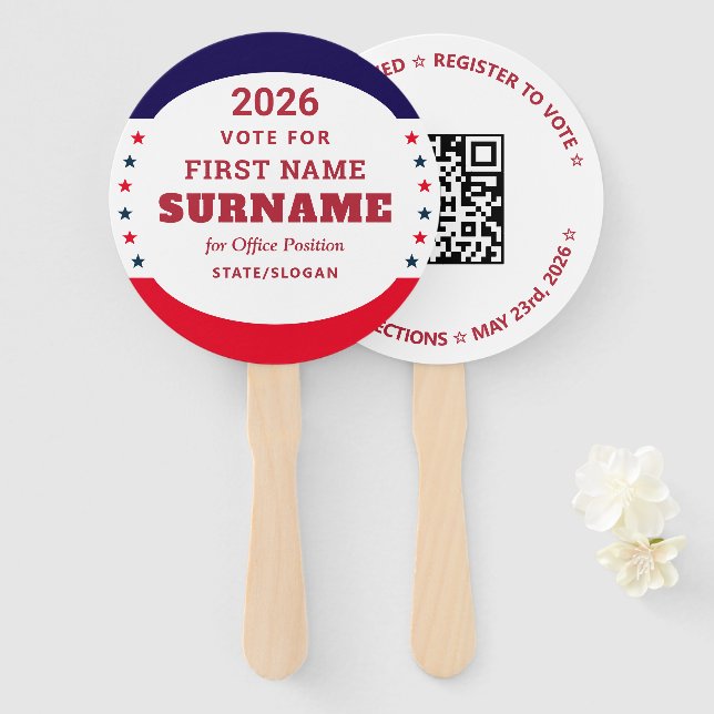 Republican Party Campaign Personalized QR & Date Hand Fan (Front and Back)