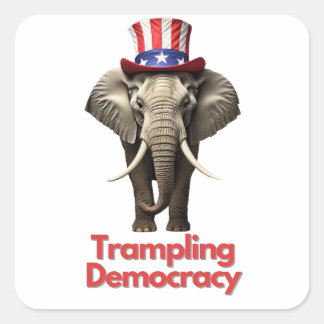 Republican Party Elephant Trampling Democracy Square Sticker
