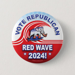 Republican Red Wave 2024 Tsunami Surfing Elephant 6 Cm Round Badge