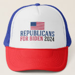 Republicans for Biden 2024 Election Trucker Hat<br><div class="desc">Republicans for Biden hat for Republican men and women. Vote for Joe Biden in the 2024 presidential election. Conservative American flag for patriots against Donald Trump for president.</div>