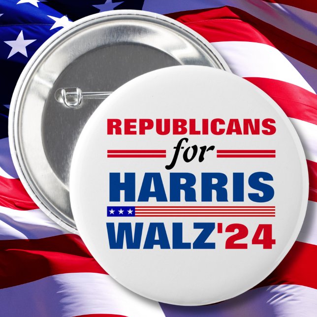Republicans for Harris Walz Red Blue 6 Cm Round Badge (Creator Uploaded)