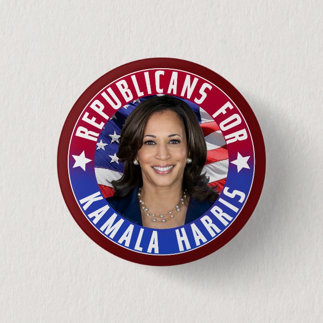 Republicans for Kamala Harris President Photo 2024 3 Cm Round Badge (Front)