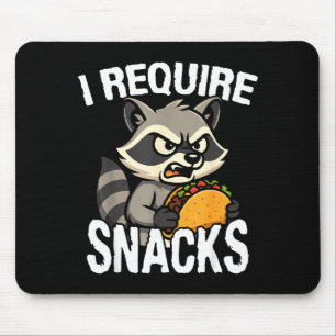 Require snacks cute animal meme tee funny raccoon mouse pad