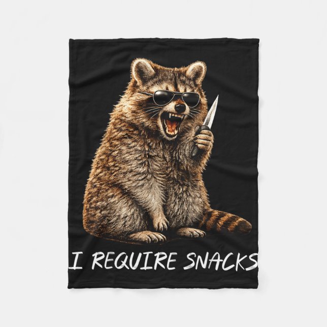 Require snacks raccoon funny animal meme men women fleece blanket (Front)