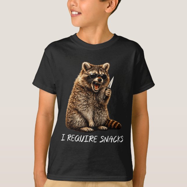 Require snacks raccoon funny animal meme men women T-Shirt (Front)