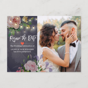 Resave the Date Floral Wedding Postponement Photo Announcement Postcard