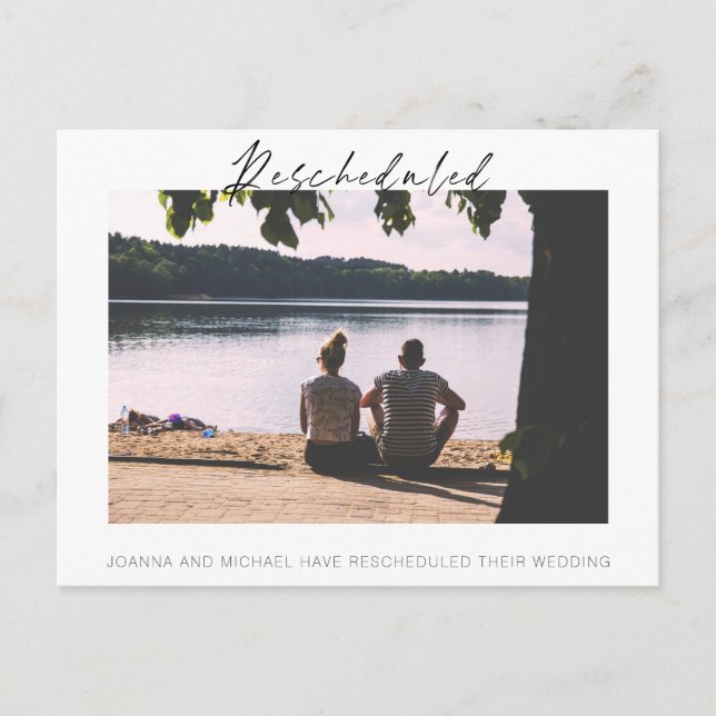 Rescheduled Lake View Wedding Change of Date Postcard (Front)