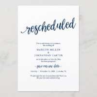 Rescheduled Wedding, Navy blue, Announcement