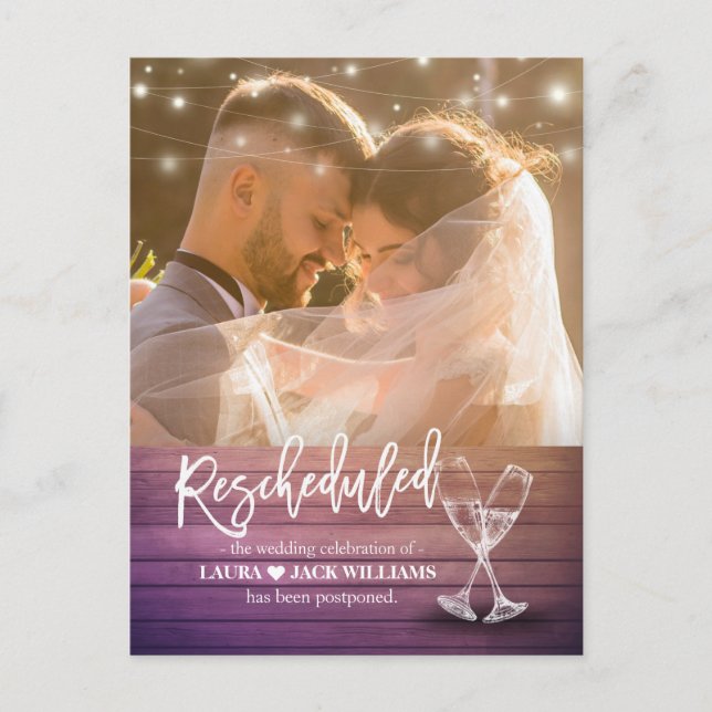 Rescheduled Wedding Postponement Change of Plans Announcement Postcard (Front)