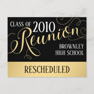 Rescheduling of class or school reunion postcard