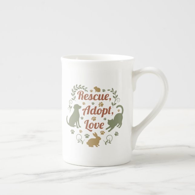 Rescue, Adopt, Love Bone China Mug (Right)