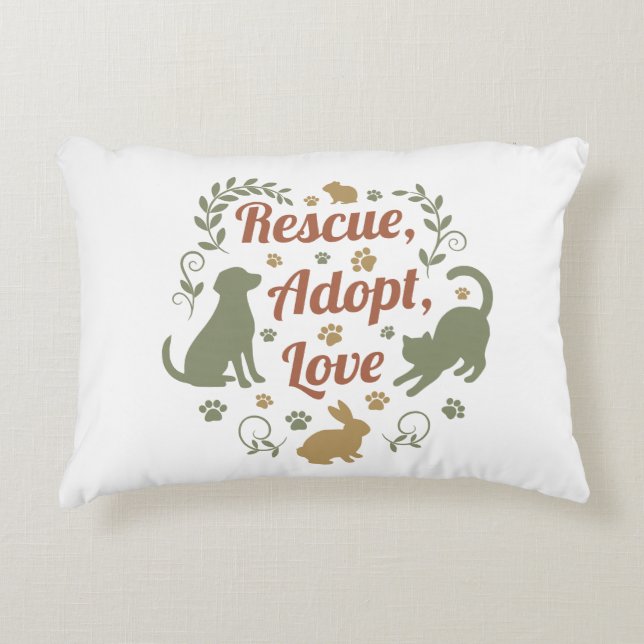 Rescue, Adopt, Love Decorative Cushion (Front)
