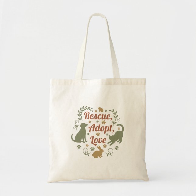 Rescue, Adopt, Love Tote Bag (Front)