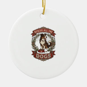 Rescue All Dogs Dog Floral Wreath Ribbon_1 Ceramic Tree Decoration