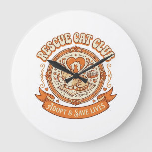 Rescue Cat Club Cat Rescue Adoption Vintage Vector Large Clock