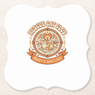 Rescue Cat Club Cat Rescue Adoption Vintage Vector Paper Coaster