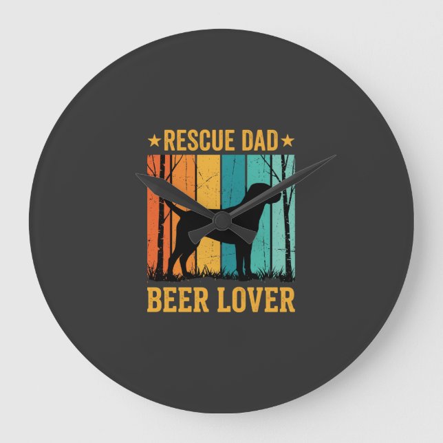 Rescue Dad Beer Lover Vintage Dog Large Clock (Front)