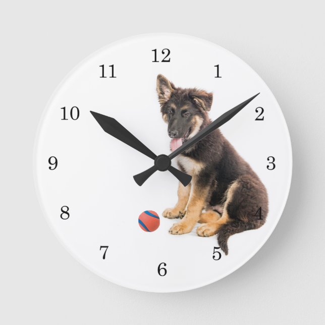 Rescue German Shepherd Puppy Round Clock (Front)