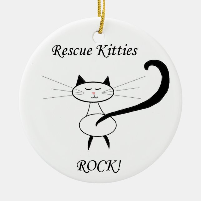 Rescue Kitties Rock! Ceramic Tree Decoration (Front)