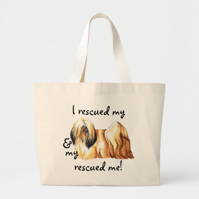 Rescue Lhasa Apso Large Tote Bag (Front)