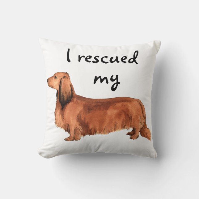 Rescue Longhaired Dachshund Cushion (Front)
