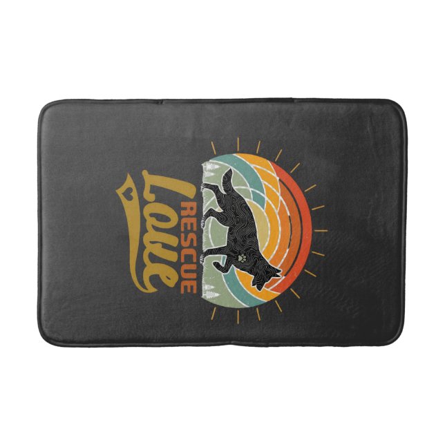 Rescue Love Dog Retro Sunset Trees Bath Mat (Front)