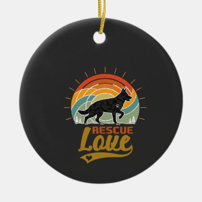 Rescue Love Dog Retro Sunset Trees Ceramic Tree Decoration (Front)
