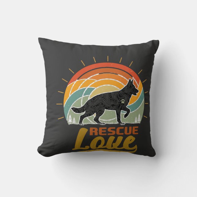Rescue Love Dog Retro Sunset Trees Cushion (Front)