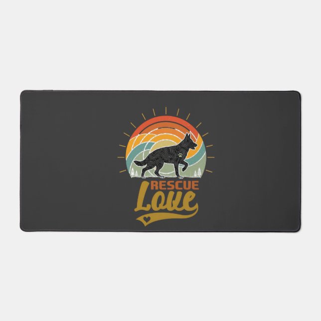 Rescue Love Dog Retro Sunset Trees Desk Mat (Front)