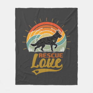 Rescue Love Dog Retro Sunset Trees Fleece Blanket