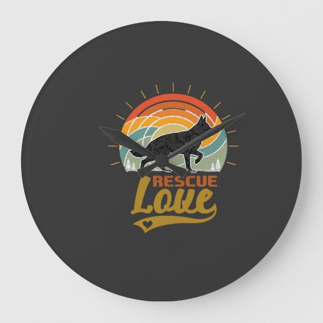 Rescue Love Dog Retro Sunset Trees Large Clock (Front)
