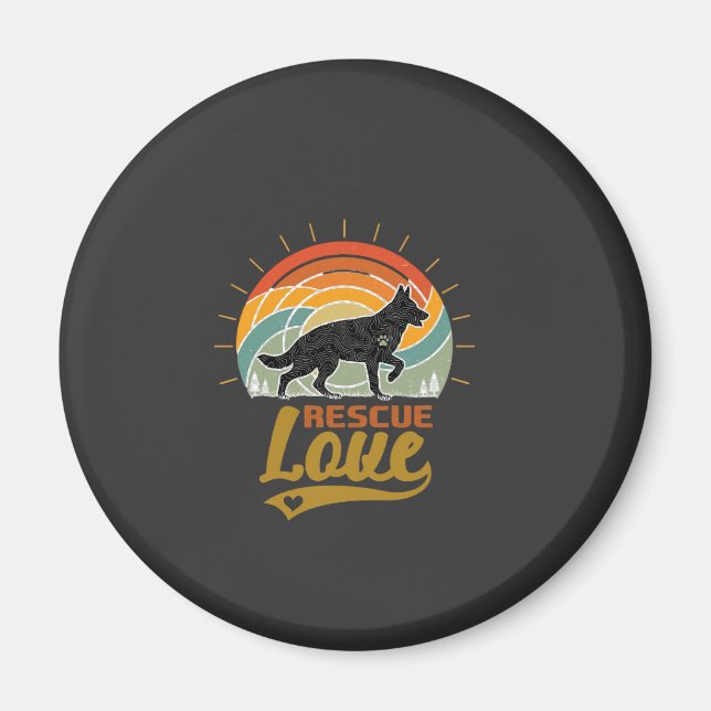 Rescue Love Dog Retro Sunset Trees Magnet (Front)