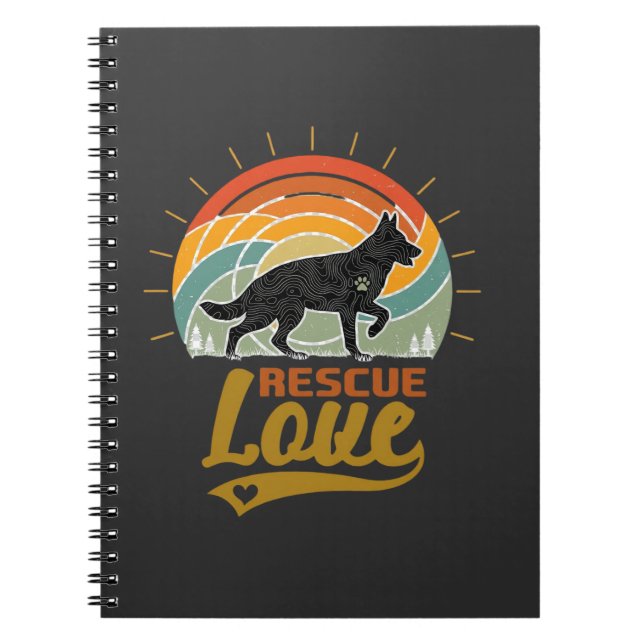 Rescue Love Dog Retro Sunset Trees Notebook (Front)