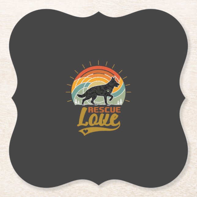 Rescue Love Dog Retro Sunset Trees Paper Coaster (Front)