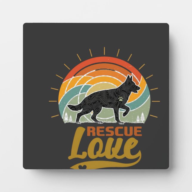Rescue Love Dog Retro Sunset Trees Plaque (Front)