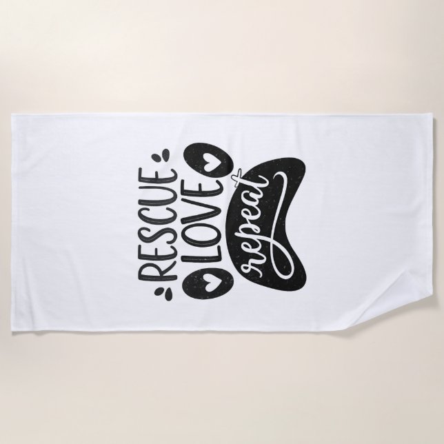 Rescue Love Repeat Dog Paw Tee Beach Towel (Front)
