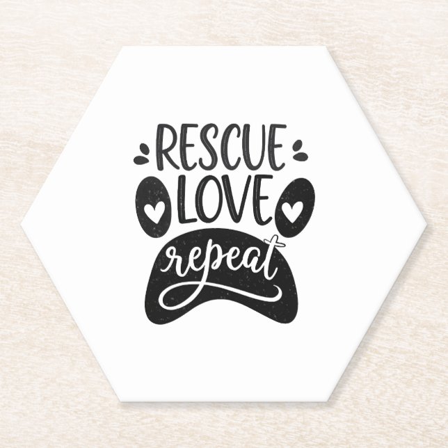 Rescue Love Repeat Dog Paw Tee Paper Coaster (Front)