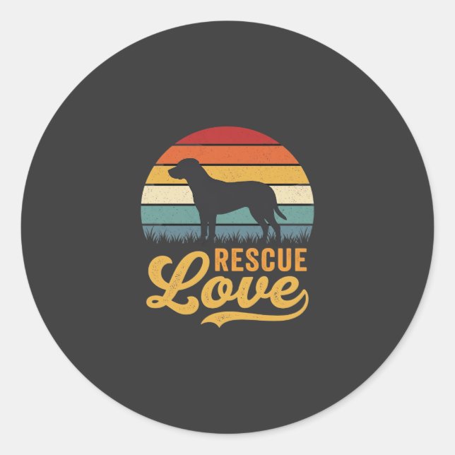 Rescue Love Retro Dog Sunset_1 Classic Round Sticker (Front)