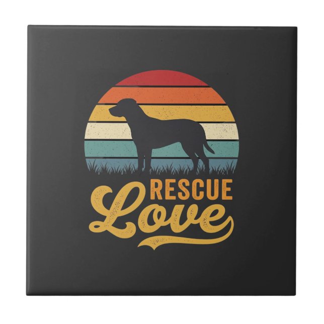 Rescue Love Retro Dog Sunset_1 Tile (Front)