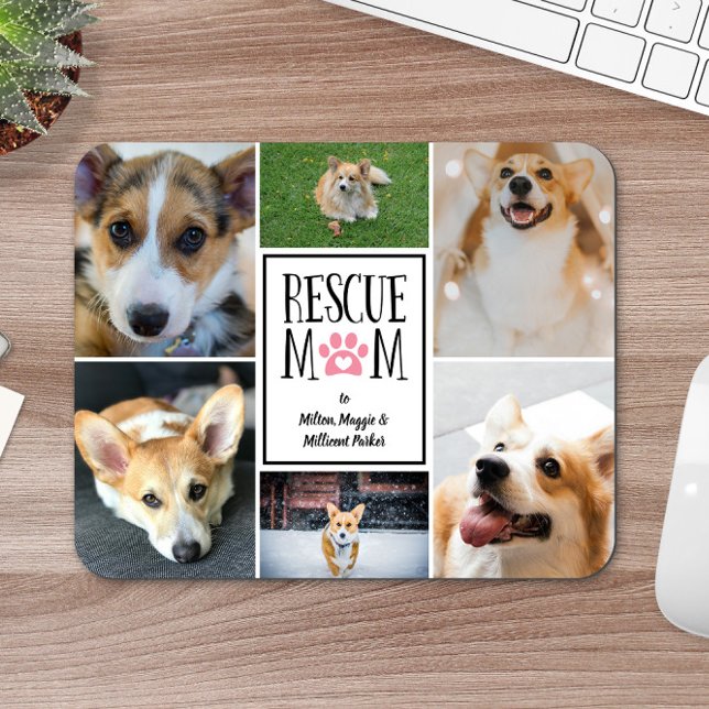 Rescue Mum Pink Paw Print Photo Collage Mouse Pad (Creator Uploaded)