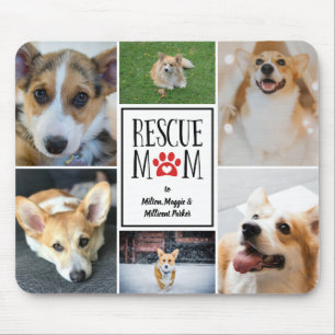 Rescue Mum Red Paw Print Photo Collage Mouse Pad