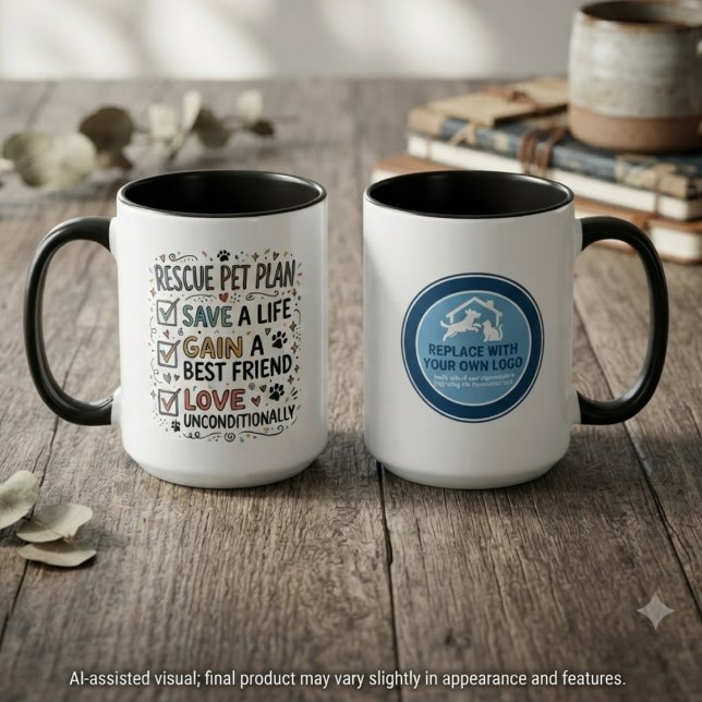 Rescue Pet Plan Checklist and Logo Mug (Inspirational pet rescue mugs for advocates and volunteers, perfect for daily motivation.)