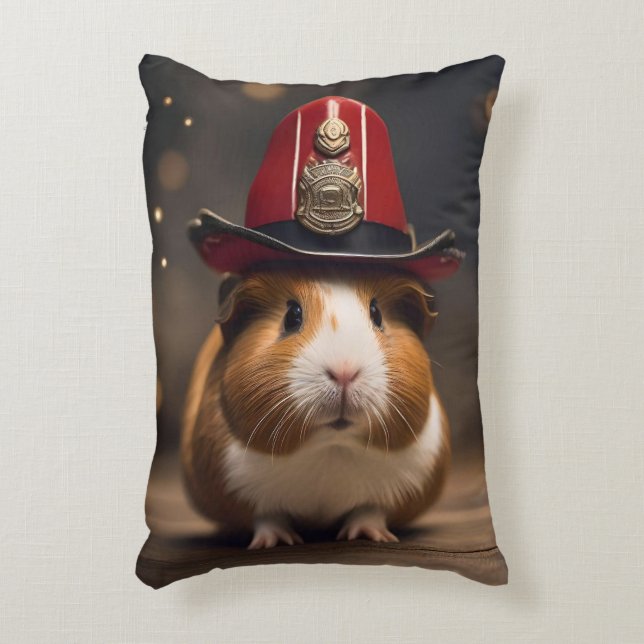 Rescue Ready: Guinea Pig in a Fireman's Hat, Decorative Cushion (Front(Vertical))