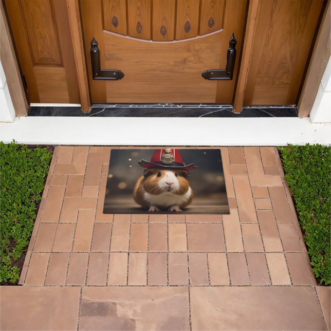 Rescue Ready: Guinea Pig in a Fireman's Hat, Doormat (Outdoor)