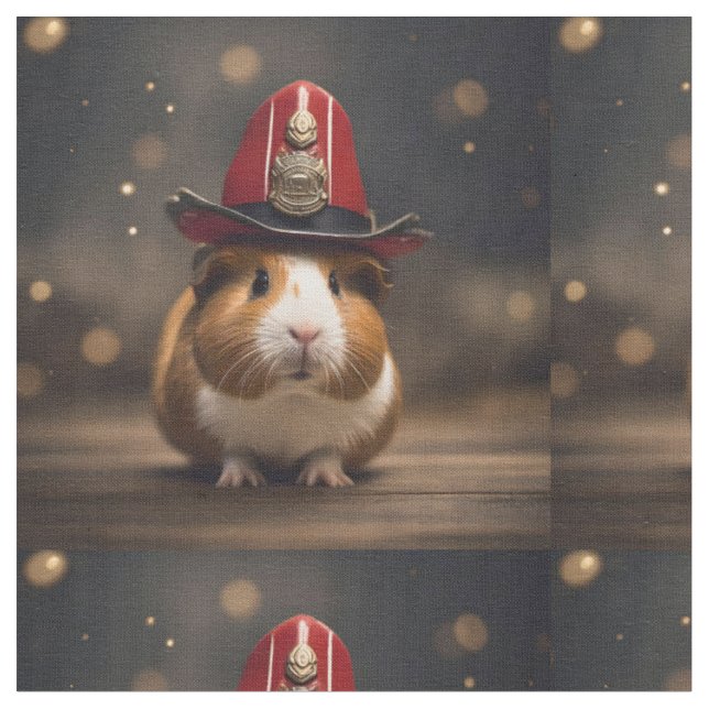 Rescue Ready: Guinea Pig in a Fireman's Hat, Fabric (Close Up)